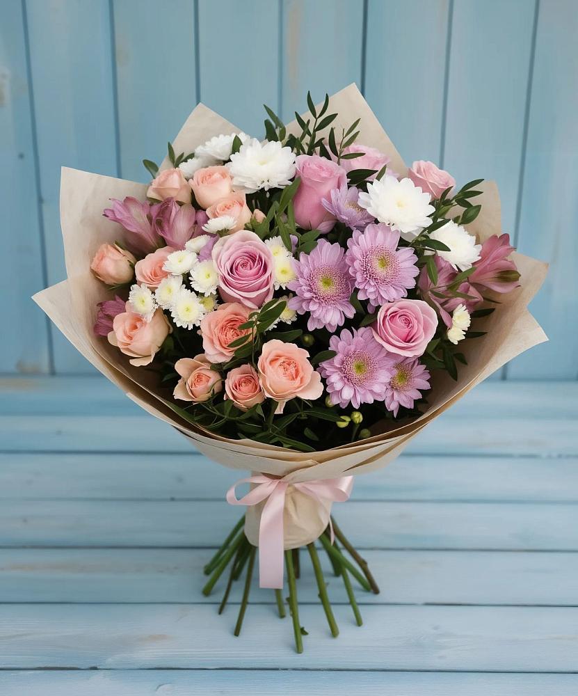 Букет цветов из: Хризантемы, Розы и Альстромерии в Ярцево