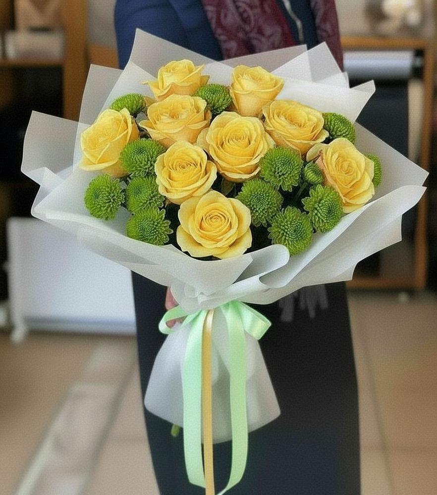 Букет цветов из: Хризантемы и Розы в Ярцево