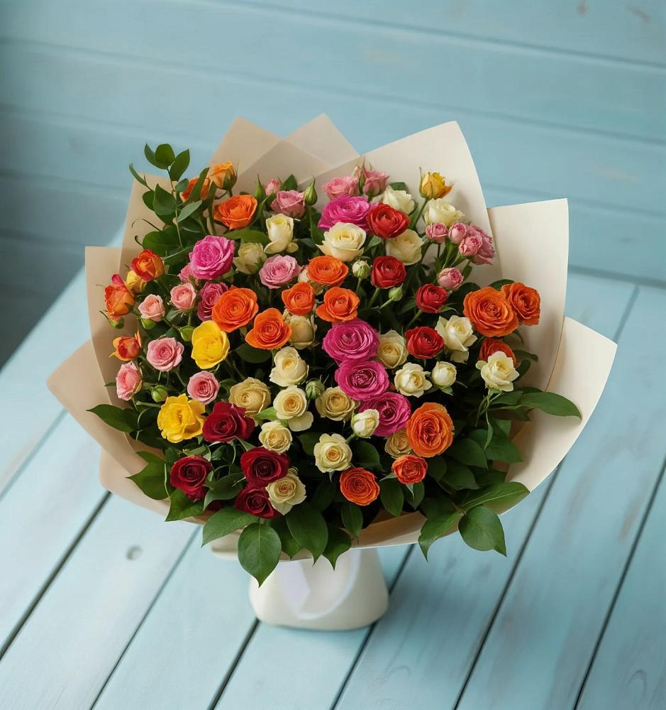 Букет Микс из разноцветных кустовых роз в Ярцево