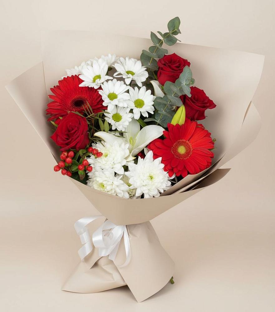 Букет цветов из: Розы, Хризантемы, Герберы и Лилии в Ярцево