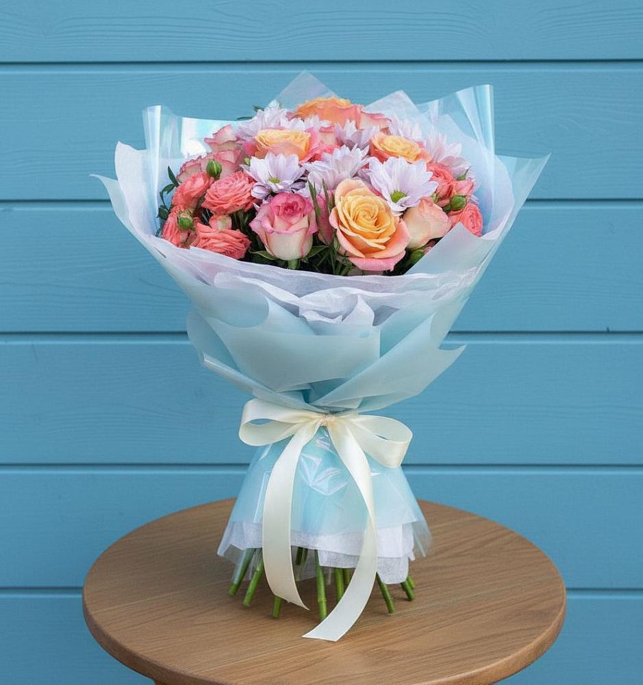 Букет цветов из: Хризантемы и Розы в Ярцево