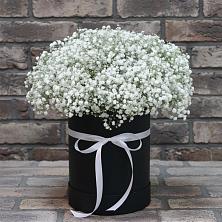 Цветочная композиция из Гипсофила в шляпной коробке в Ярцево