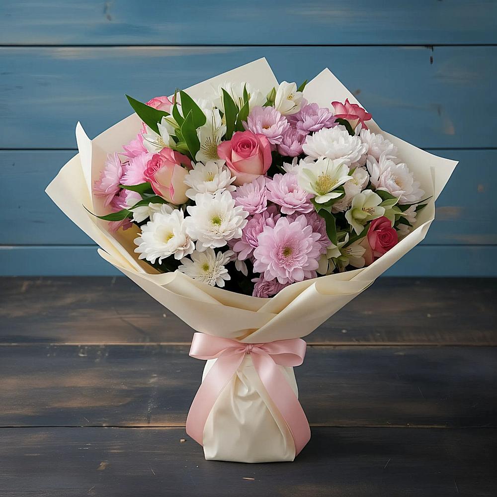 Букет цветов из: Хризантемы, Альстромерии и Розы в Ярцево